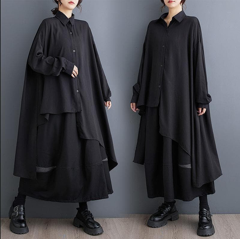 大きいサイズ 新品 秋冬 アシメ イレギュラー ロング シャツ ワンピース