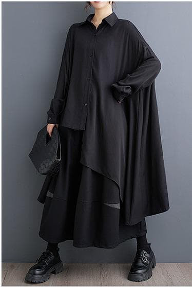 大きいサイズ 新品 秋冬 アシメ イレギュラー ロング シャツ ワンピース
