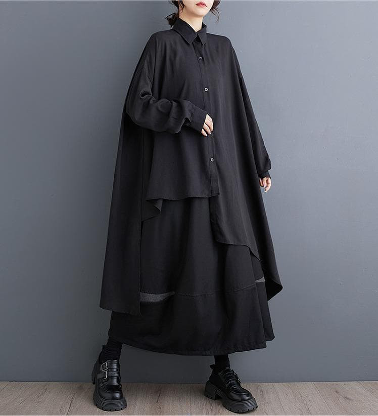 大きいサイズ 新品 秋冬 アシメ イレギュラー ロング シャツ ワンピース