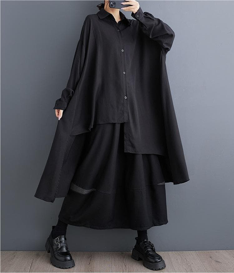 大きいサイズ 新品 秋冬 アシメ イレギュラー ロング シャツ ワンピース