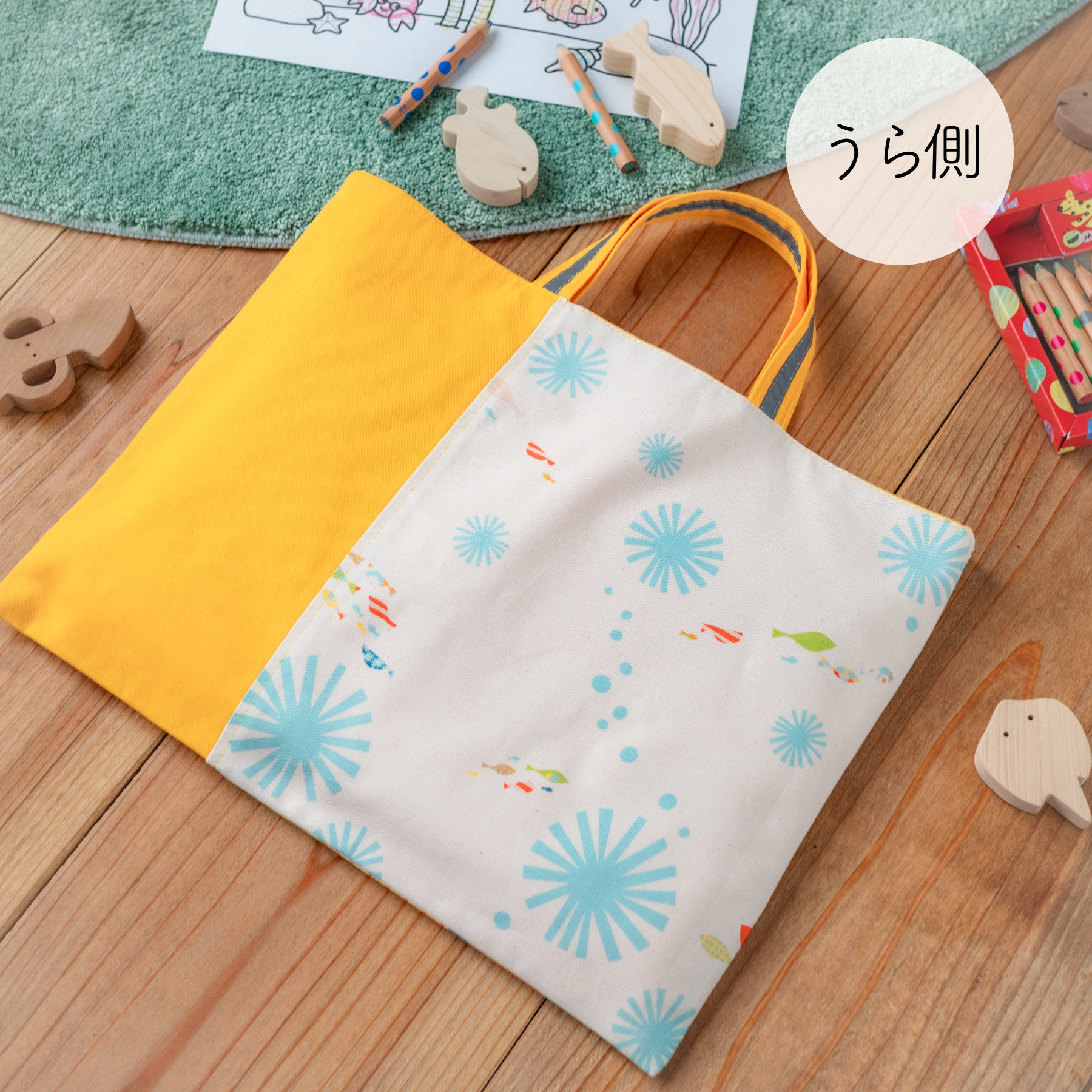 【500円割引】　海のパッチワーク柄 入園入学 基本の5点セット｜レッスンバッグ・上履き入れ・体操着袋・給食袋・コップ袋