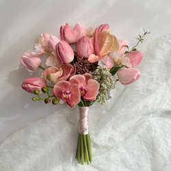 コーラルピンク胡蝶蘭♡カラー♡韓国風ウェディングブーケ＆ブートニア