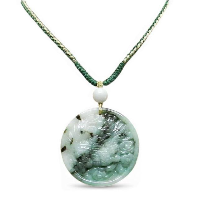 天然石柄入りひすい本翡翠麒麟キリン彫りペンダント木綿紐ネックレス幸運神獣