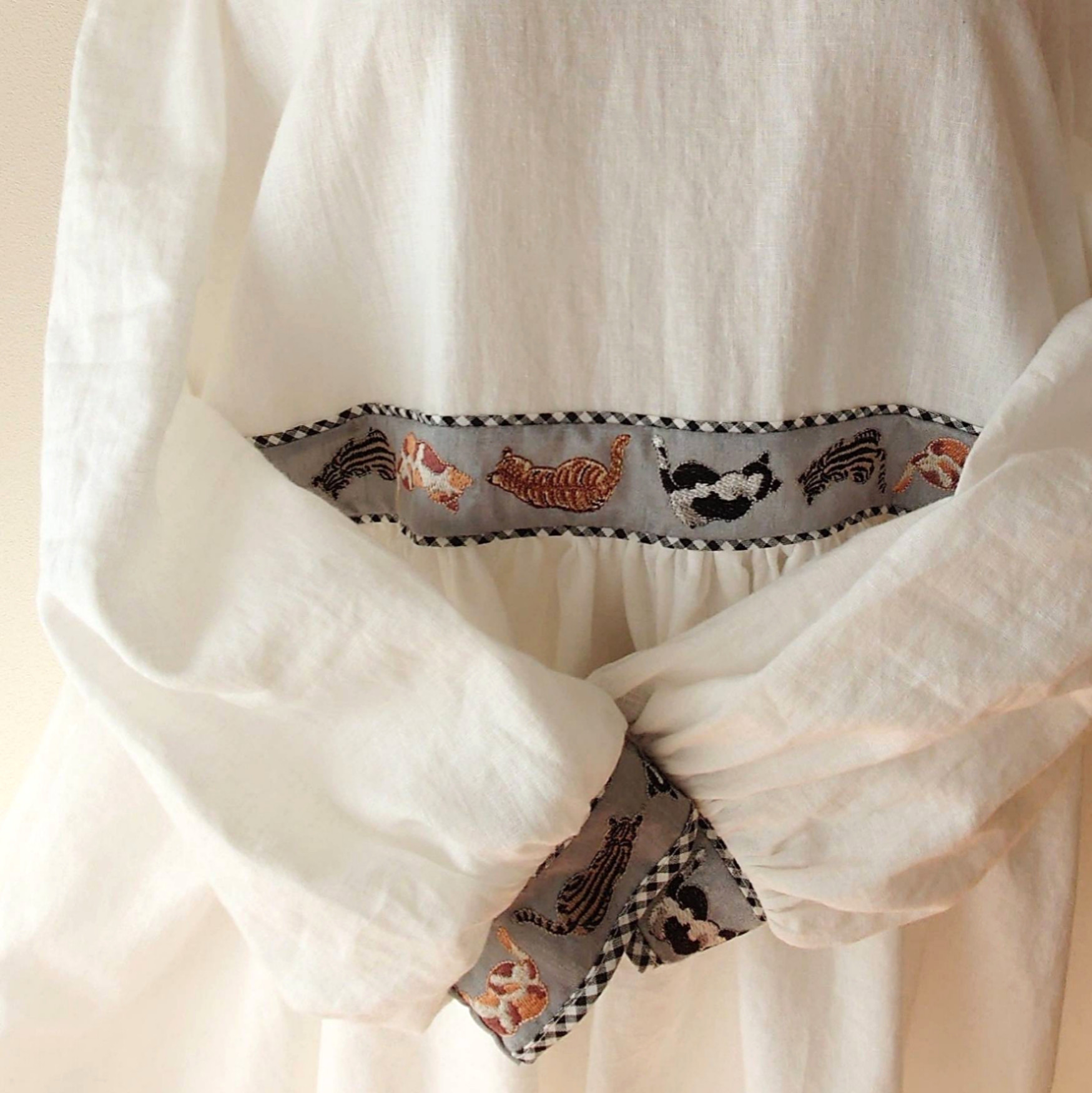 catワンピース/猫/にゃんこ/ネコ柄/ネコ刺繍/着丈変更