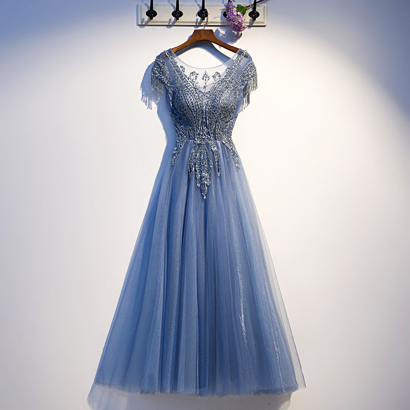 綺麗 青 チュール ロング パーティードレス 優雅 パーティー 演奏会 誕生日 二次会 前撮り 01000