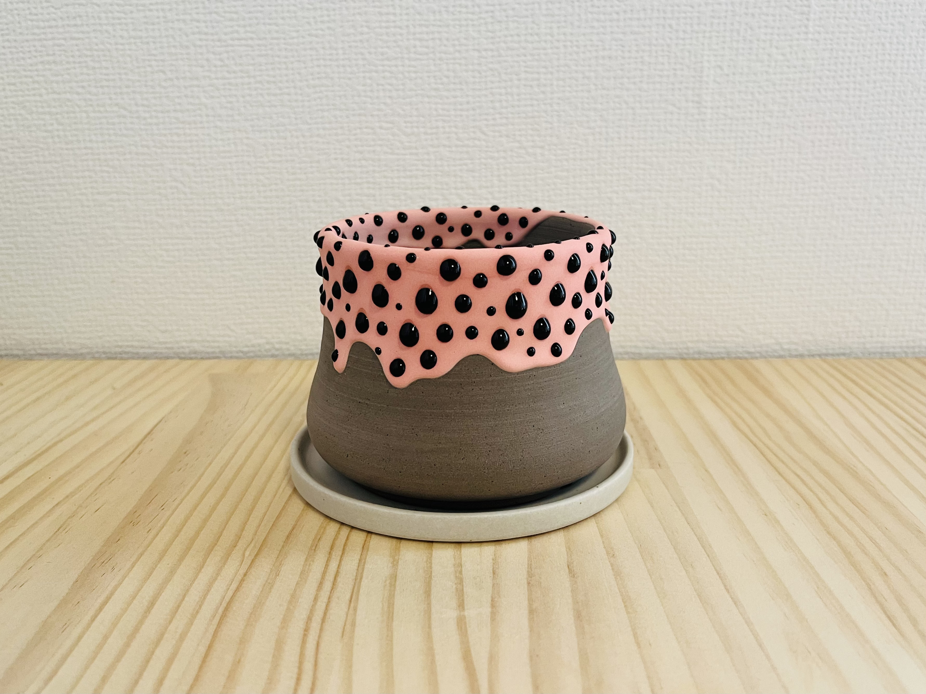 植木鉢 : スライムポット    S size (gloopy) / グレー&ピンク×黒