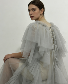 上品 ！ グレー 妊婦ドレス マタニティ写真撮影 シースルー ワンピース ソフトチュール