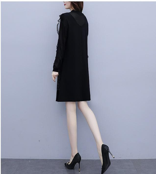 大きいサイズ レディース 秋冬 ワンピース　フリル　新品 長袖　韓国　レース｜詳細画像