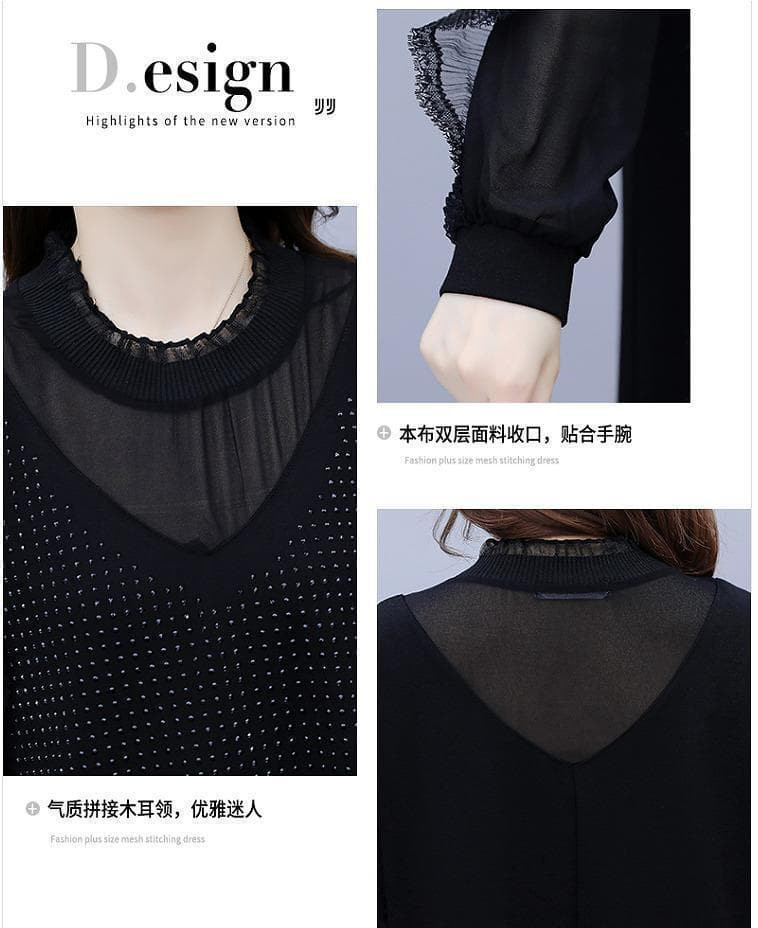 大きいサイズ レディース 秋冬 ワンピース　フリル　新品 長袖　韓国　レース｜詳細画像