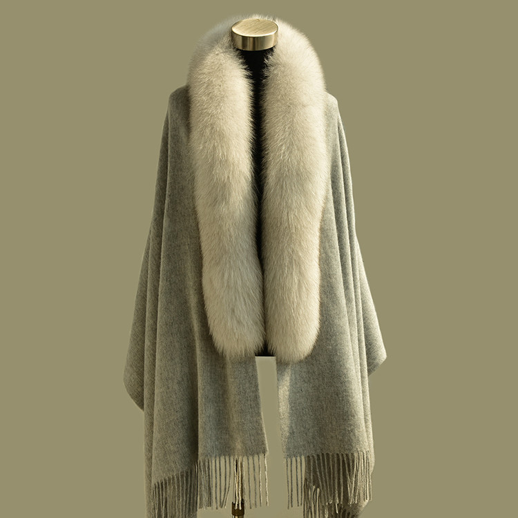 秋冬 ケープ ストール​​ 純ウール グレー もこもこ あったかい 肩飾り アクセサリー ウェディングドレス HL933