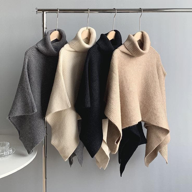 大きいサイズ レディース ニット　ポンチョ　ケープ　春 秋冬 タートル