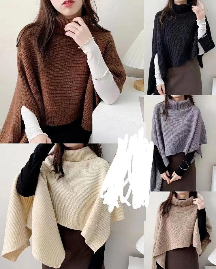 大きいサイズ レディース ニット　ポンチョ　ケープ　春 秋冬 タートル