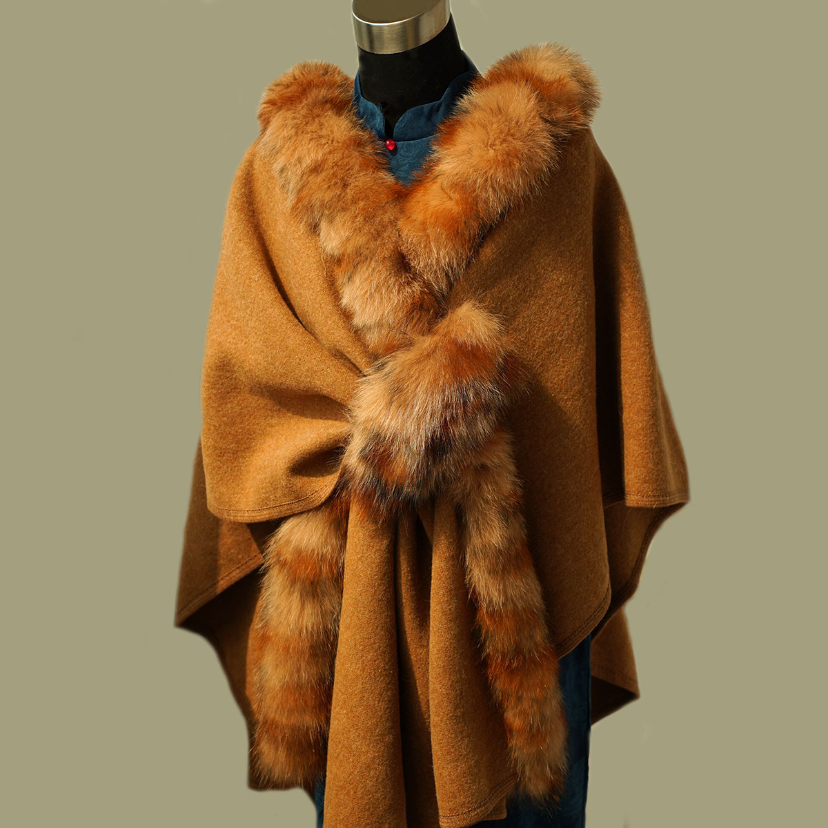 秋冬 ケープ ストール​​ 本狐毛 キャメル もこもこ あったかい 肩飾り アクセサリー ウェディングドレス HL934