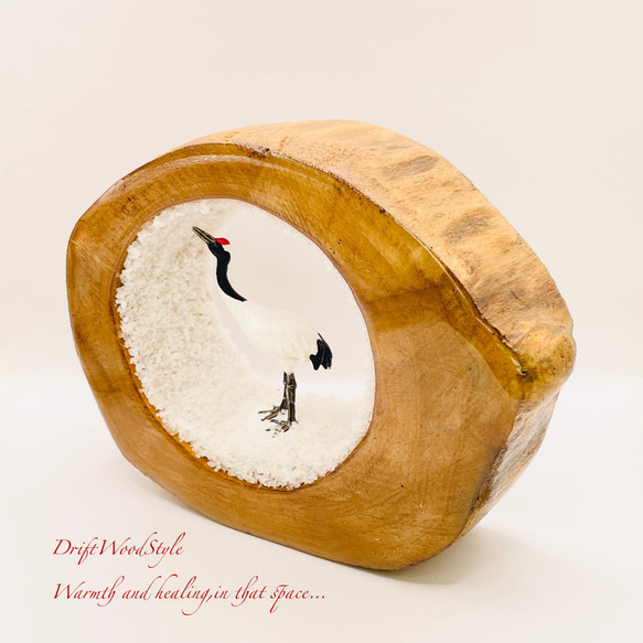 一つ限りの流木アート 雪原のタンチョウ 鶴のジオラマ レジンアート N2 4枚目の画像