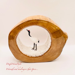 一つ限りの流木アート 雪原のタンチョウ 鶴のジオラマ レジンアート N2 2枚目の画像