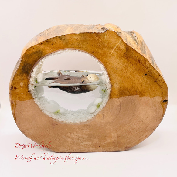 一つ限りの流木アート 海に浮かぶラッコ ジオラマ 流木 フィギュア 置物 インテリア レジン テラリウム 生き物 N36 3枚目の画像