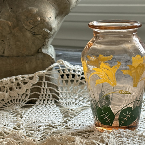 フランスアンティーク 小さなフラワーベース ピンクガラス 1950年代