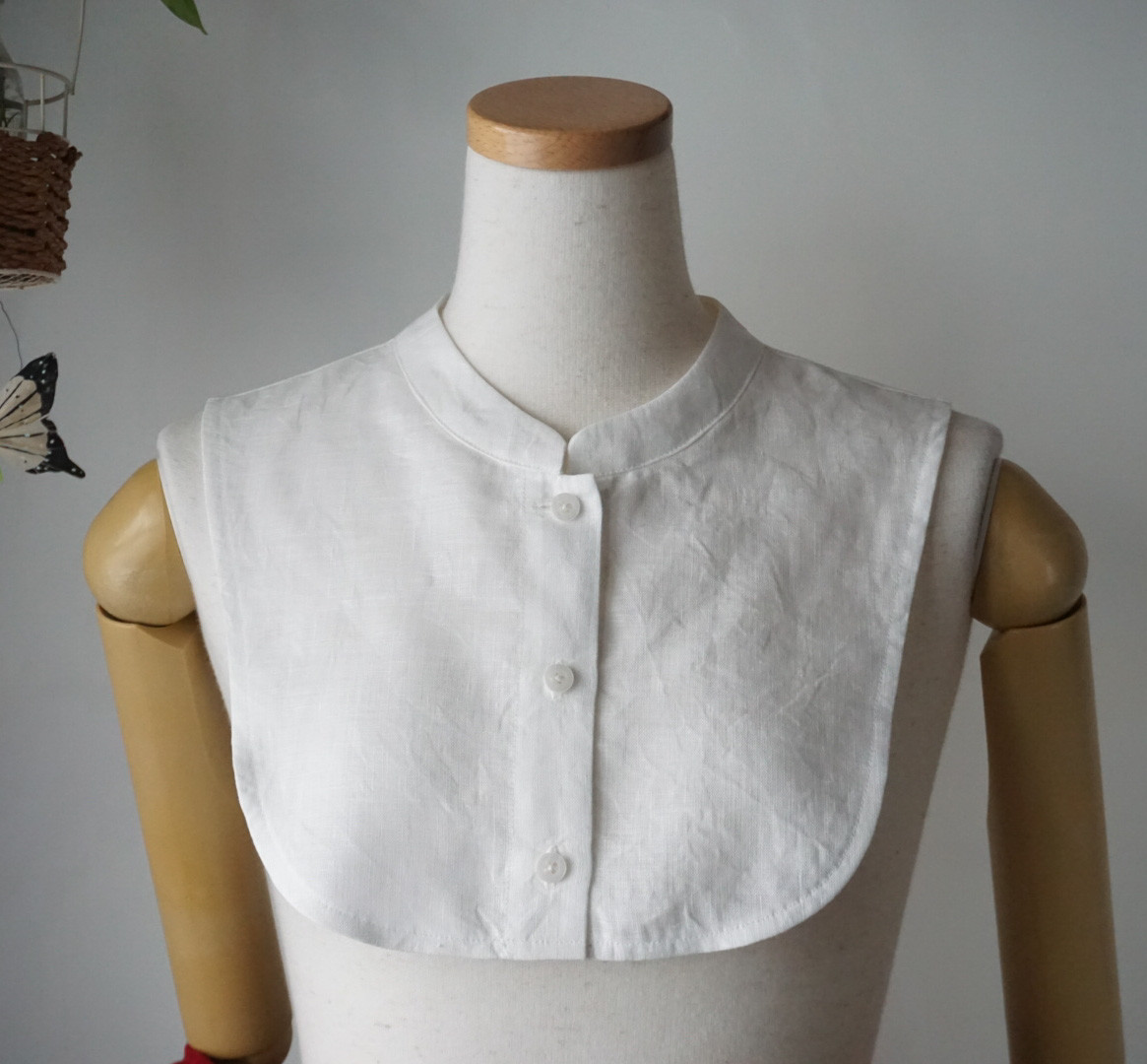 リネン生地シャツ型台襟の付け襟（白）