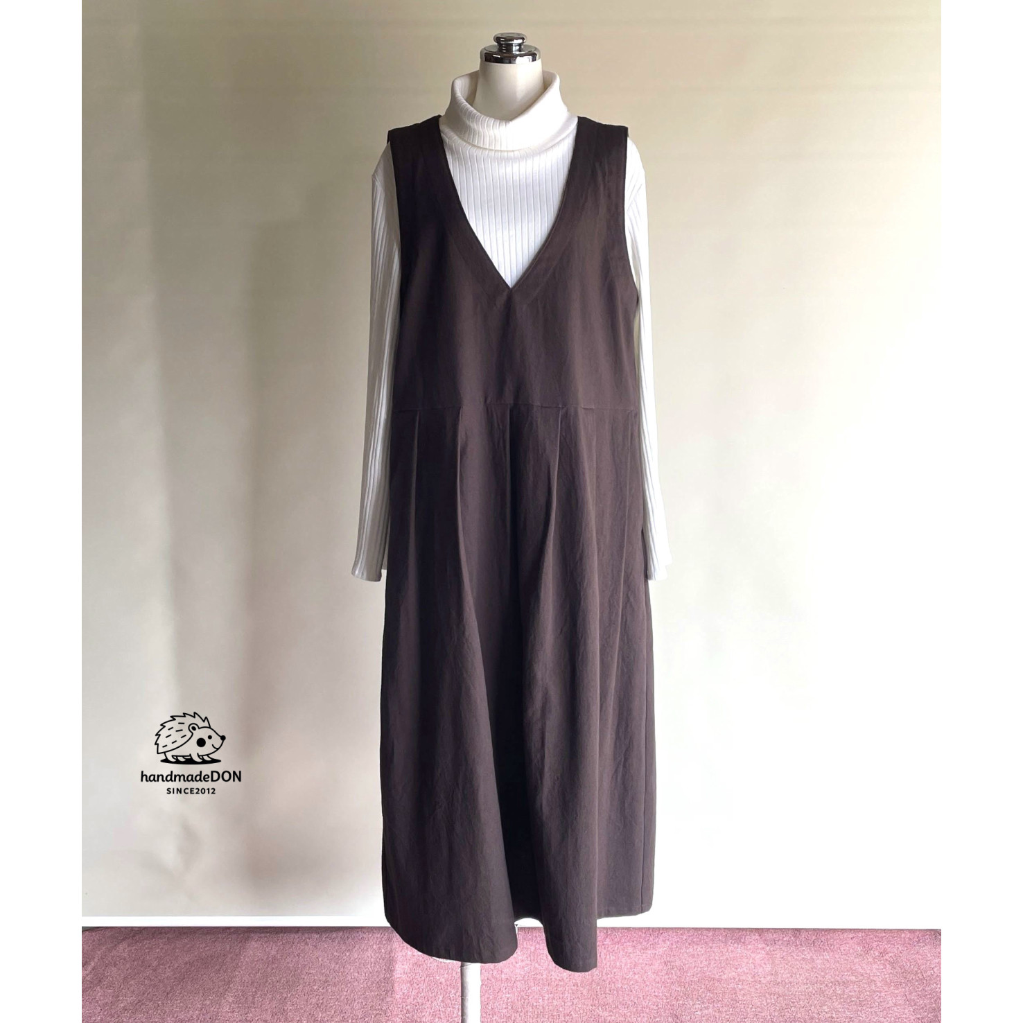 Vネックジャンスカ◆【やわらかコットンリネン】チョコレート◆M・L・LL