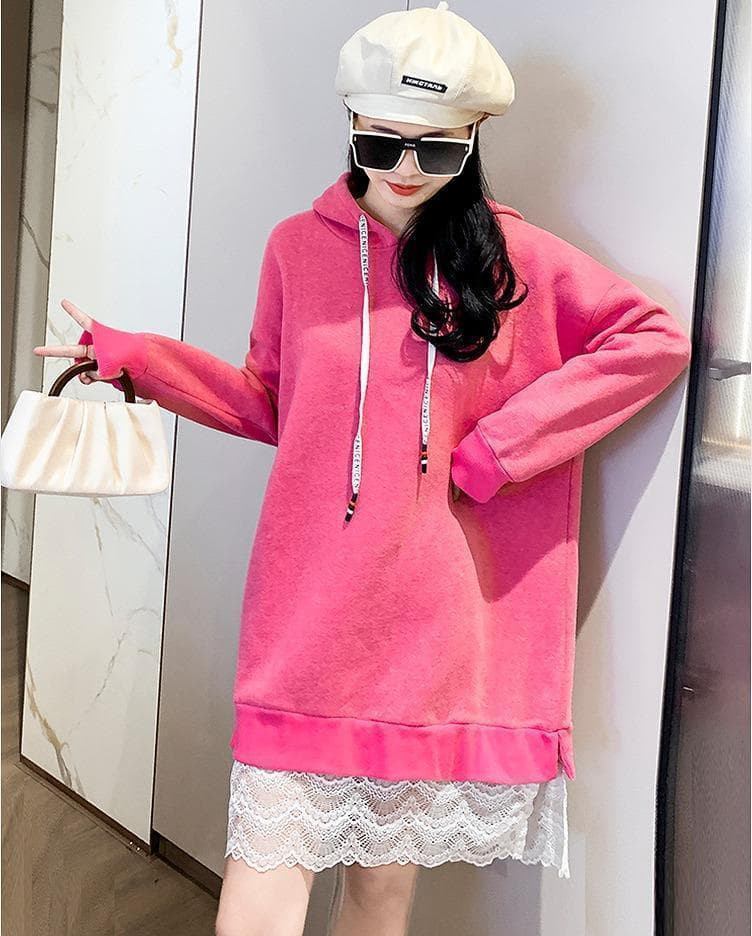 大きいサイズ レディース パーカー　裾レース　ワンピース　春 秋冬 新品 長袖