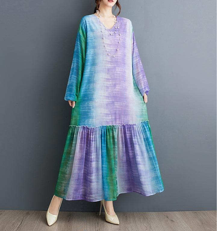 ワンピース　ロング　大きいサイズ レディース 秋冬　パープル　春 新品 長袖