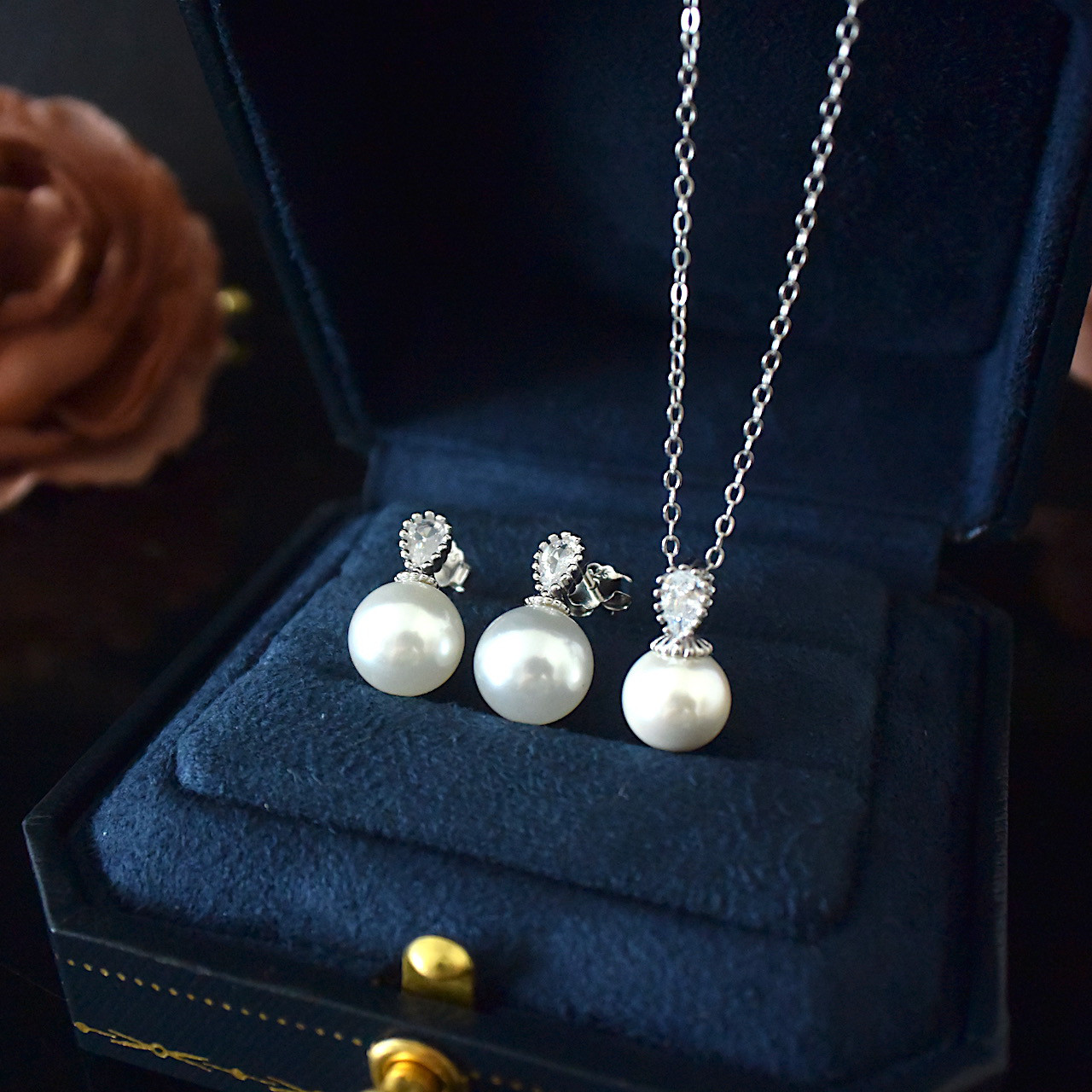 Creema限定 新春福袋2026〈竹〉Silver925 淡水パールとジルコニアヒートンのネックレス＆ピアスセット