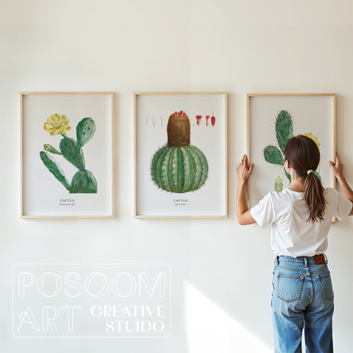 サボテン図鑑アートポスター ウチワサボテン 植物画｜クラシカル