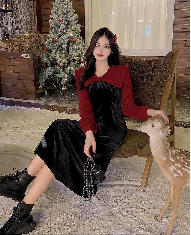 大きいサイズ レディース ワンピース　春 秋冬 新品 長袖　レッド　赤