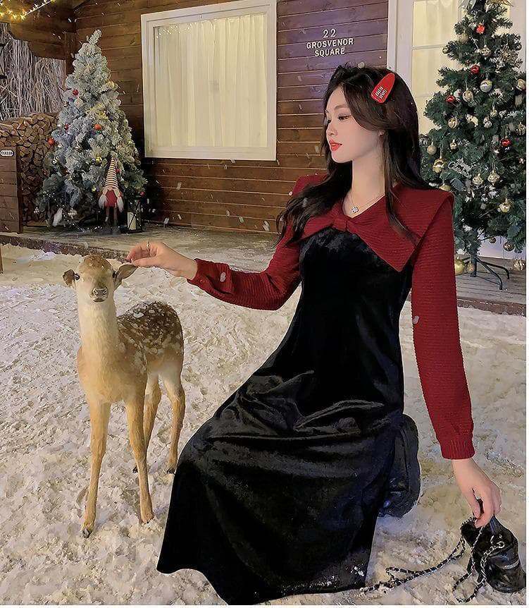 大きいサイズ レディース ワンピース　春 秋冬 新品 長袖　レッド　赤