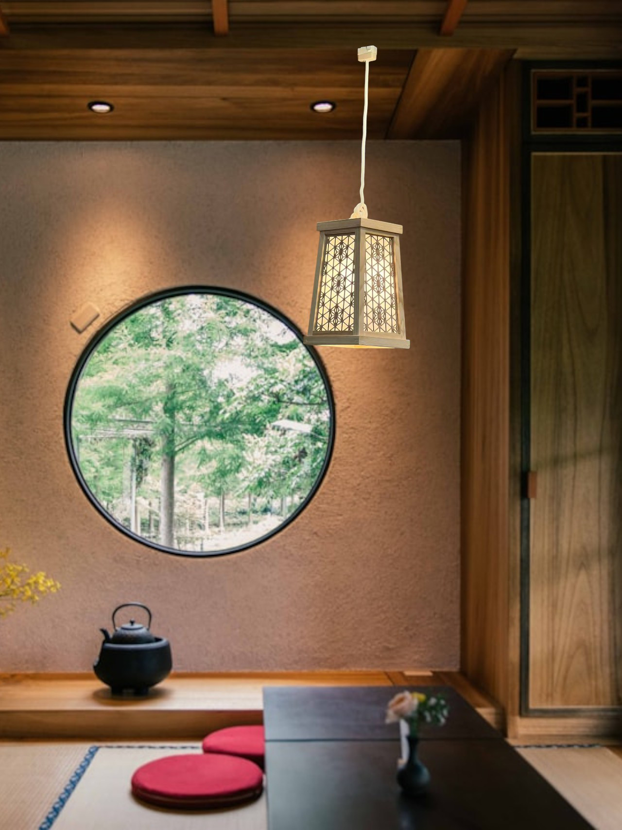 和モダンレーザー組子ペンダントライト｜木製ランプシェード｜癒しの優しい灯り　台形