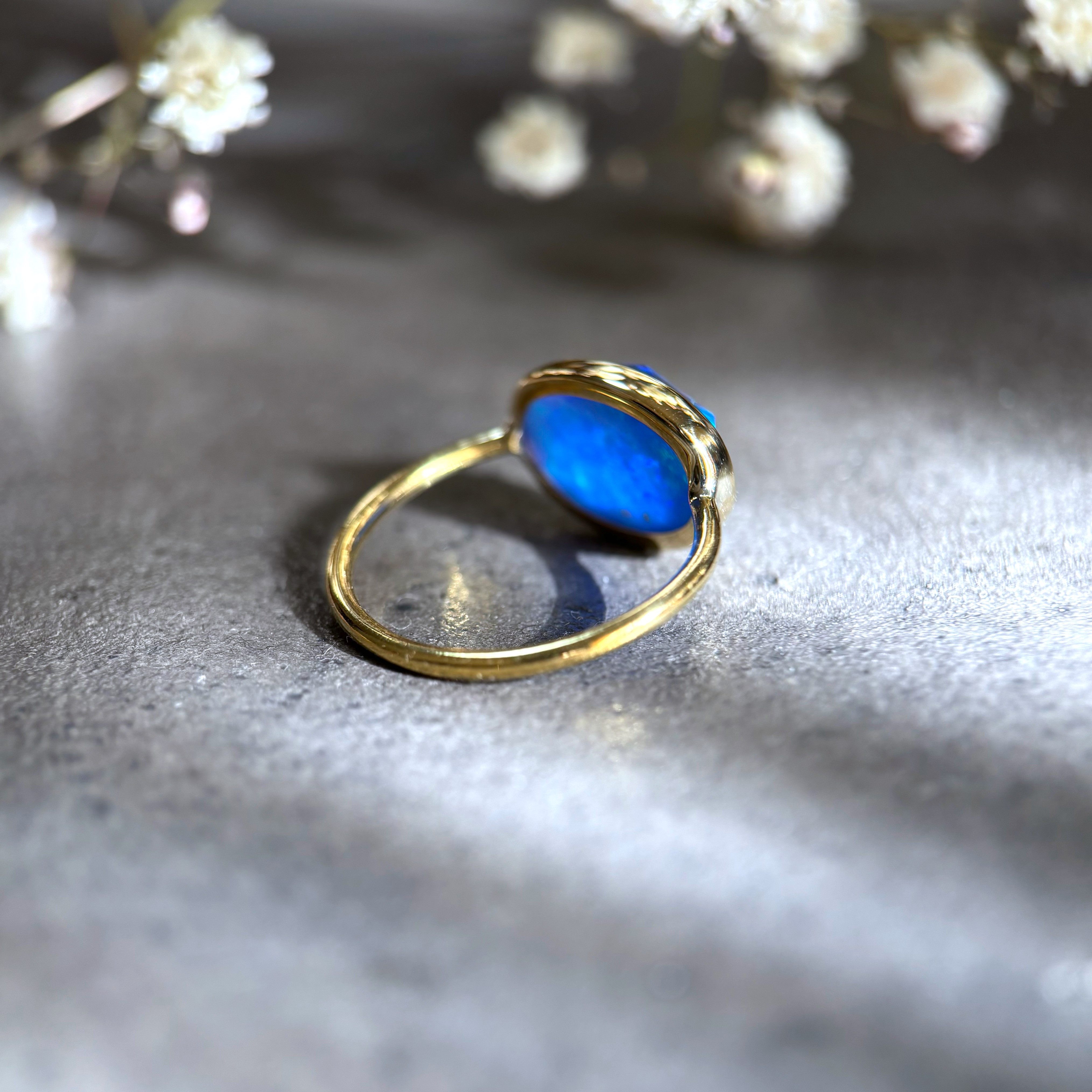 【受注制作】ブルー京都オパール×クリスタルクォーツのリング（真鍮・silver950）