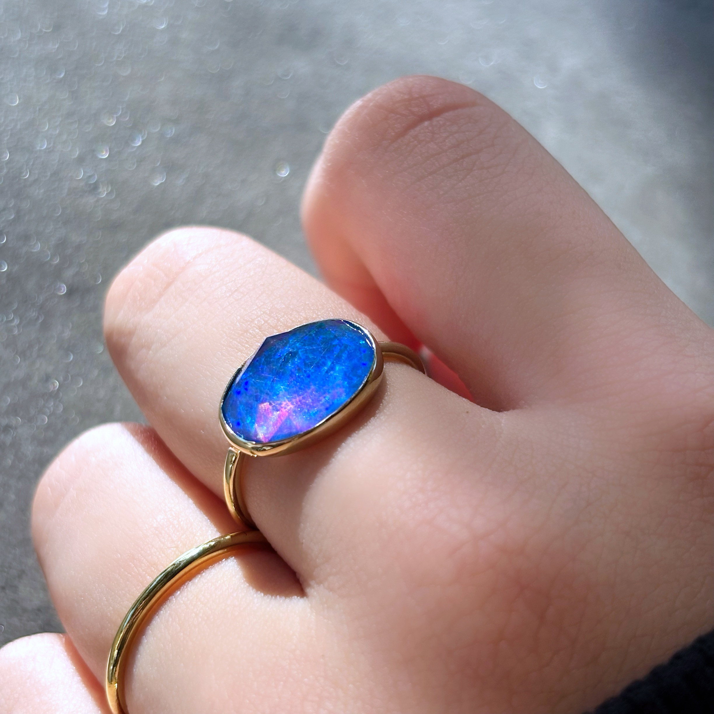 【受注制作】ブルー京都オパール×クリスタルクォーツのリング（真鍮・silver950）