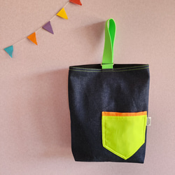 【三件套裝】牛仔褲和螢光口袋：● 上課包 ● 鞋盒 ● 體操服包【尺寸可調式】 第7張的照片