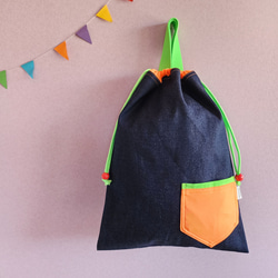 【三件套裝】牛仔褲和螢光口袋：● 上課包 ● 鞋盒 ● 體操服包【尺寸可調式】 第12張的照片