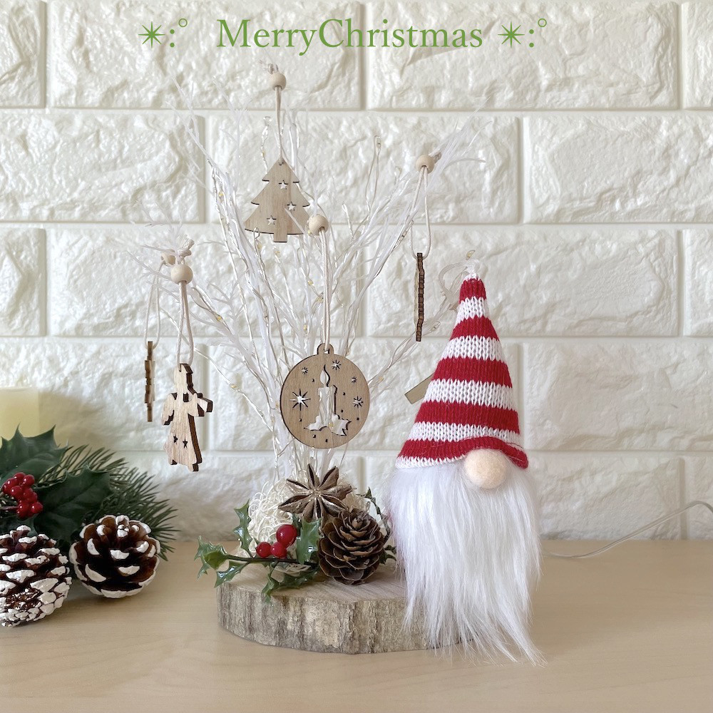 〜クリスマス〜LEDライト50球付き妖精ニッセとブランチツリー28cmオーナメント6個【FD101】