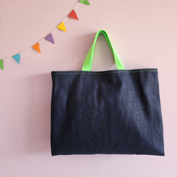 牛仔布和螢光色口袋式課用包（尺寸可調整） 第3張的照片