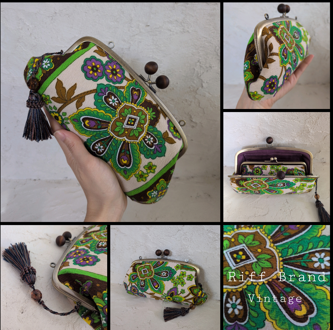 緑の華　エレガント　花柄　長財布　ミニバッグ　がま口