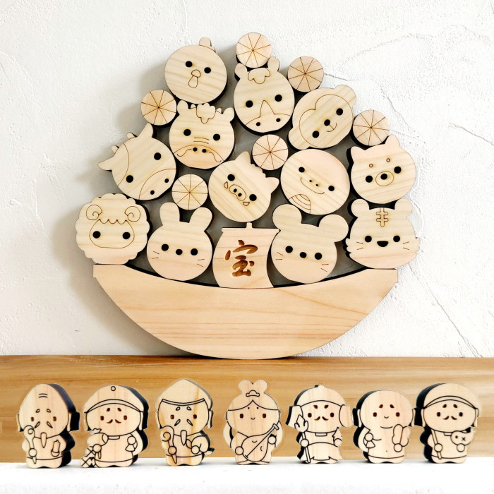 Creema限定新春福袋〈梅〉十二支積む積む＋七福神　難易度鬼ハード☆グレードアップ福袋　　お正月 おもちゃ 積み木