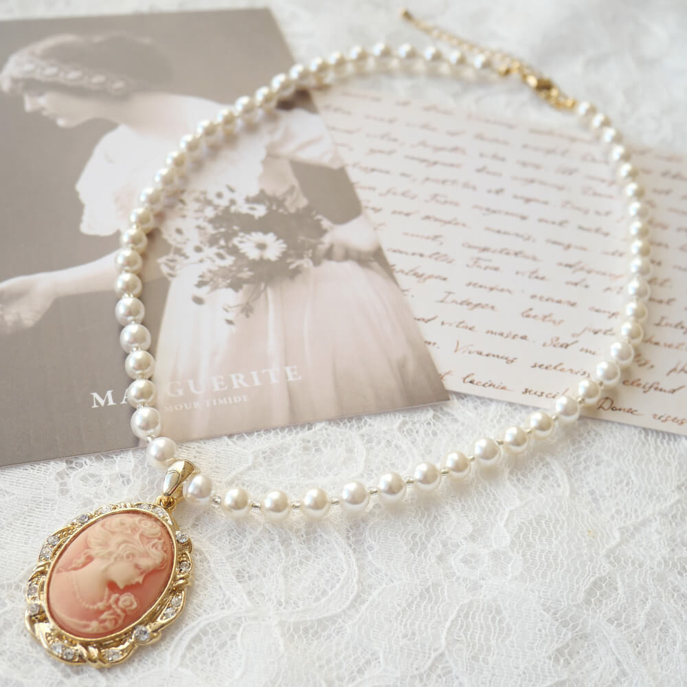 カメオ ネックレス ホワイト パール