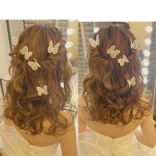 結婚式・前撮り】蝶々ヘアピン 3本セット（白／ベージュ）ブライダル
