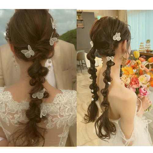 結婚式・前撮り】蝶々ヘアピン 3本セット（白／ベージュ）ブライダル