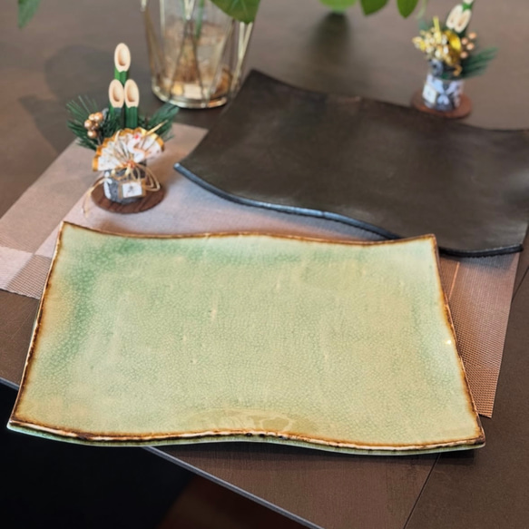 手づくりタタラ型長角大皿 8枚目の画像