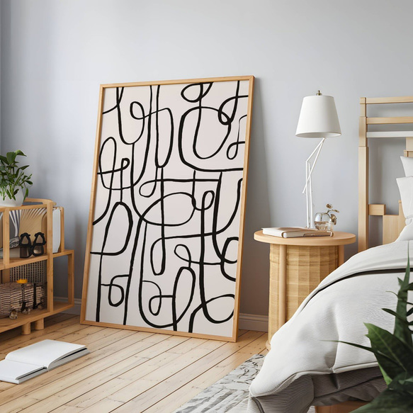 アートポスター 抽象画 ラインアート おしゃれ モノクロ 白黒 曲線デザイン モダンアート インテリア 9枚目の画像