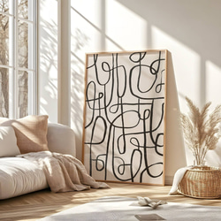 アートポスター 抽象画 ラインアート おしゃれ モノクロ 白黒 曲線デザイン モダンアート インテリア 11枚目の画像