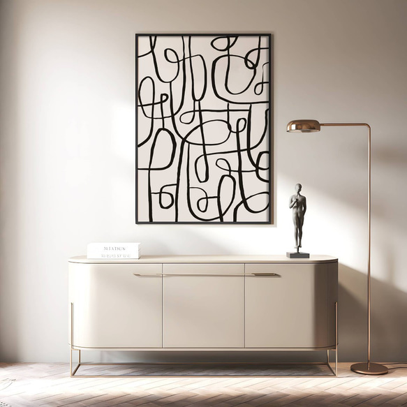 アートポスター 抽象画 ラインアート おしゃれ モノクロ 白黒 曲線デザイン モダンアート インテリア 14枚目の画像