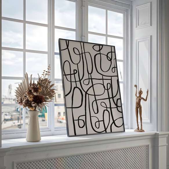 アートポスター 抽象画 ラインアート おしゃれ モノクロ 白黒 曲線デザイン モダンアート インテリア 15枚目の画像