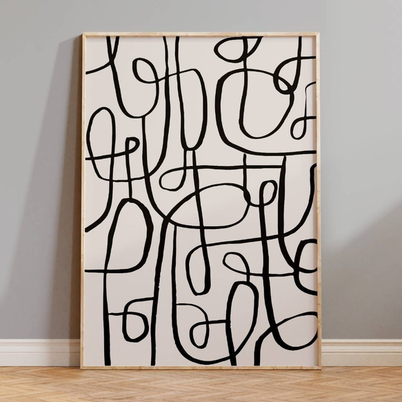 アートポスター 抽象画 ラインアート おしゃれ モノクロ 白黒 曲線デザイン モダンアート インテリア 1枚目の画像