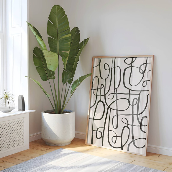 アートポスター 抽象画 ラインアート おしゃれ モノクロ 白黒 曲線デザイン モダンアート インテリア 16枚目の画像