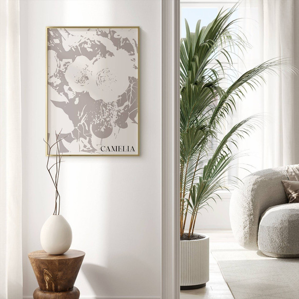 アートポスター カメリア 北欧風 モノクロ 花 ボタニカル おしゃれ シンプルモダン インテリア 6枚目の画像