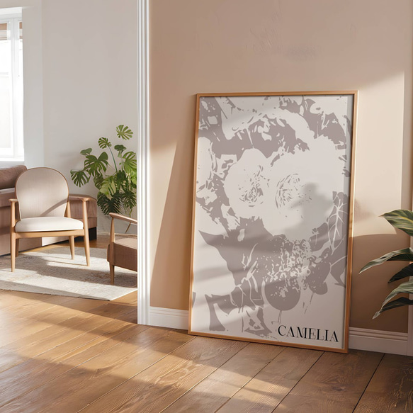 アートポスター カメリア 北欧風 モノクロ 花 ボタニカル おしゃれ シンプルモダン インテリア 3枚目の画像